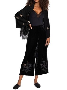 Johnny Was Lilith Bethanie Velvet Cropped Wide Leg Pants Black Size 2 Boho